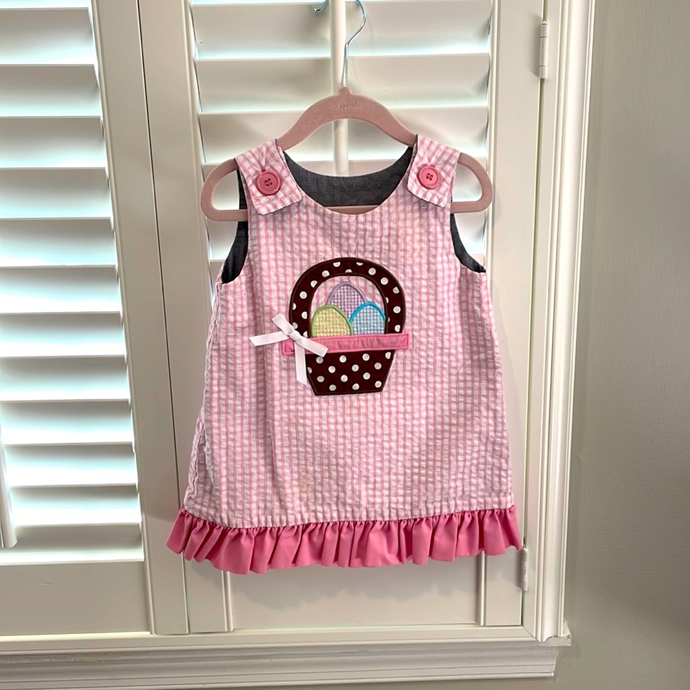 Reversible toddler dress.  Bees on one side and Easter basket on the other.